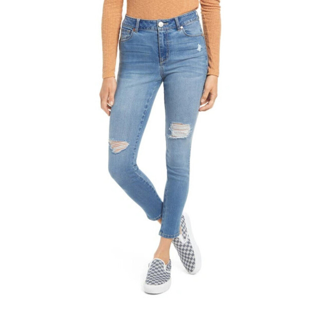 1822 DENIM Ripped High Rise Ankle Skinny Organic Cotton Blend Jeans Blue Size 27